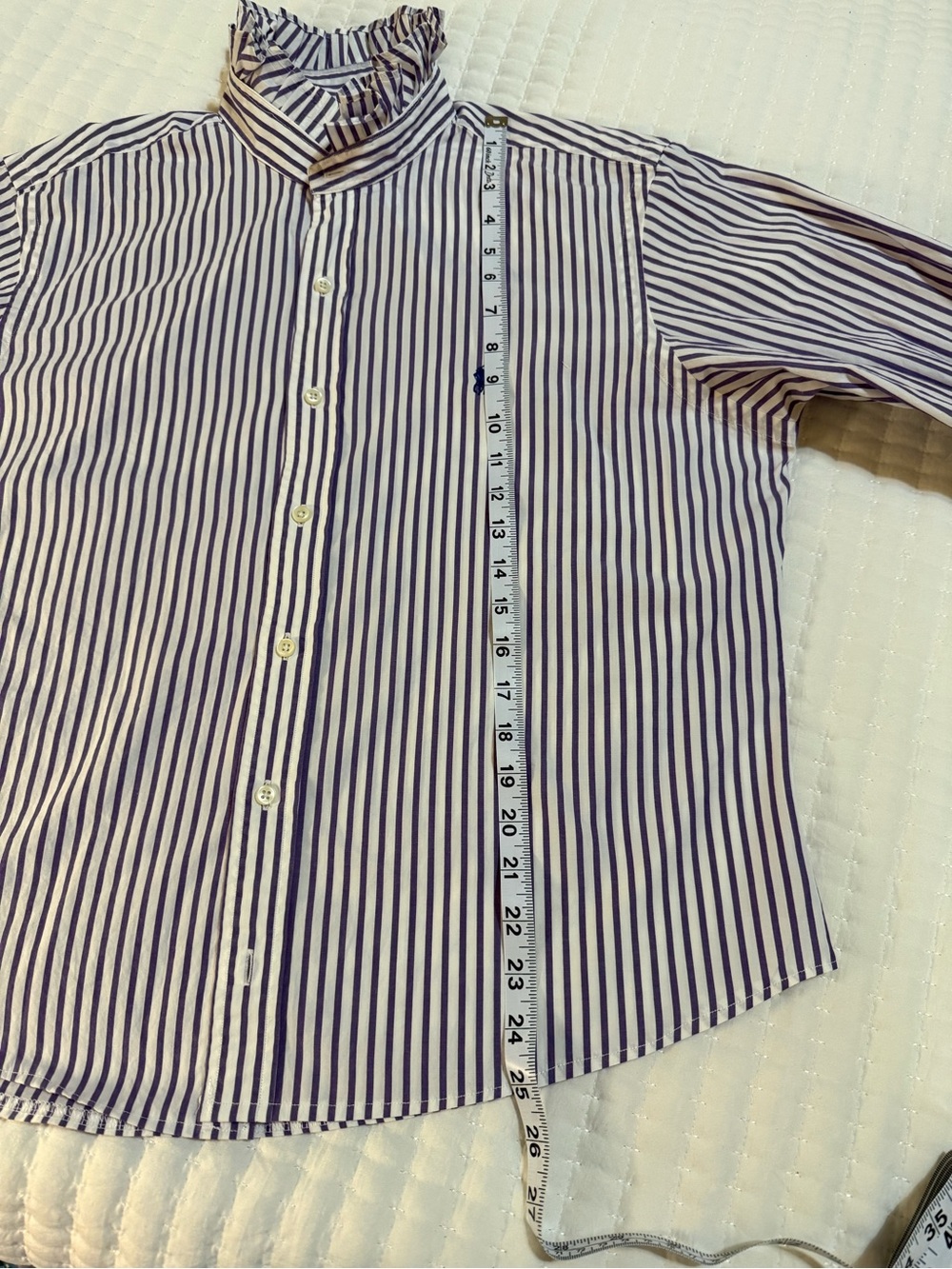 Upcycled Men’s Ralph Lauren Purple Striped Button-Up Shirt with Ruffle Colla - Picture 7 of 8